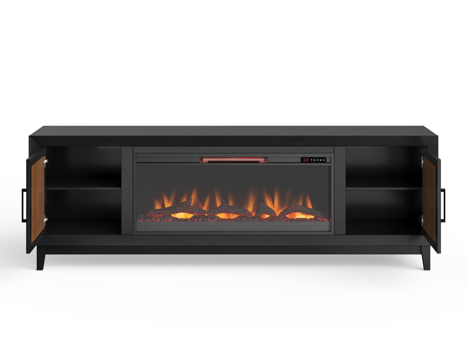 Ventura 86 Inch Fireplace Tv Stand For Tvs Up To 95 Inches, Black And Bourbon Finish Black 90 Inches Or Larger Wood Wood