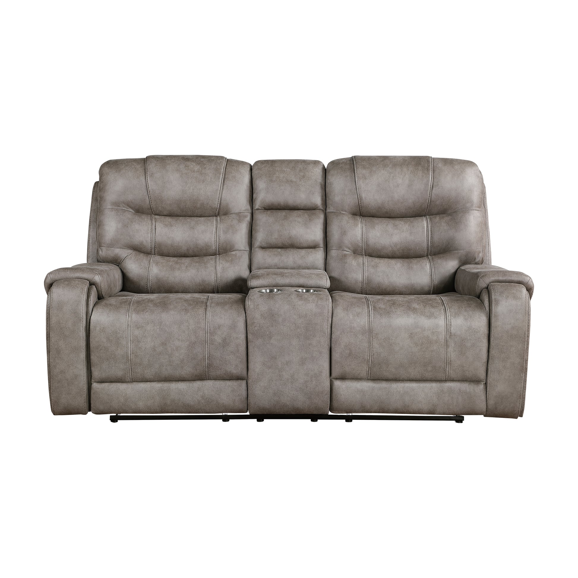 Modern Living Room 1Pc Double Reclining Loveseat With Center Console, Polished Microfiber Upholstery, Plush Seating, Grayish Brown Solid Wood Frame Furniture Brown Gray Microfiber Wood Primary Living Space Modern Plywood,Solid Wood