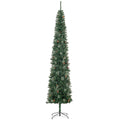 Homcom 9.5 Foot Pencil Artificial Christmas Tree, Slim Pine Needles Xmas Tree With Realistic Branches, Pine Cones, Metal Base, Green Green Plastic