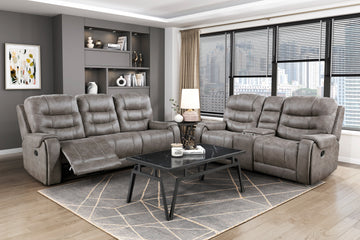 Grayish Brown Modern Reclining Sofa Set 2Pc Sofa Loveseat Plush Seating, Polished Microfiber Upholstery Solid Wood Frame Living Room Furniture Brown Gray Microfiber Wood Primary Living Space Modern Plywood,Solid Wood 5 Seat