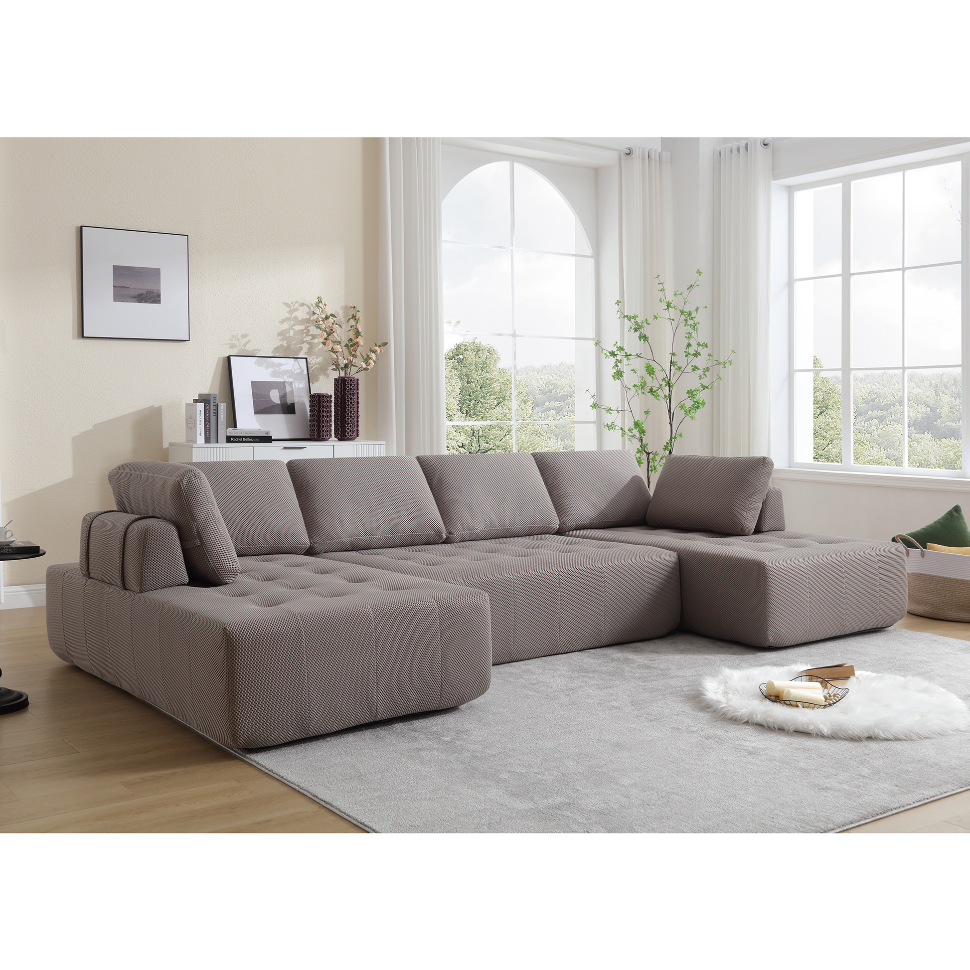 Arrived 138.5 "Modular Combination Sofa, U Shaped Sofa, Living Room, Apartment, Upholstered ,6 Seat Sofa, Free Combination Sofa Mesh Fabric ,Fabric, Gray Gray Polyester Primary Living Space Split