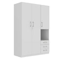 2 Doors Wooden Wardrobe Storage For Bedroom, With Shelves And 3 Drawers, White White Particle Board