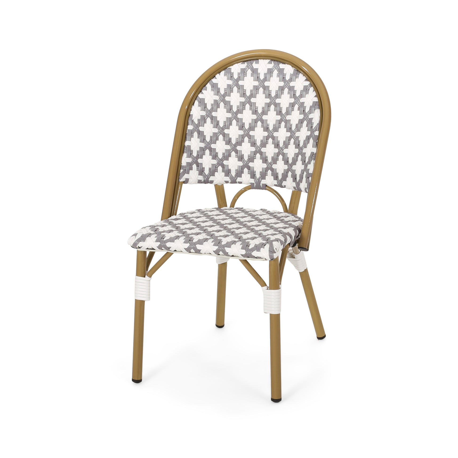 French Bistro Chair White Gray Rattan