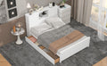 Full Size Platform Bed With Storage Headboard And Sliding Door,2 Drawers, White Full White Solid Wood Mdf