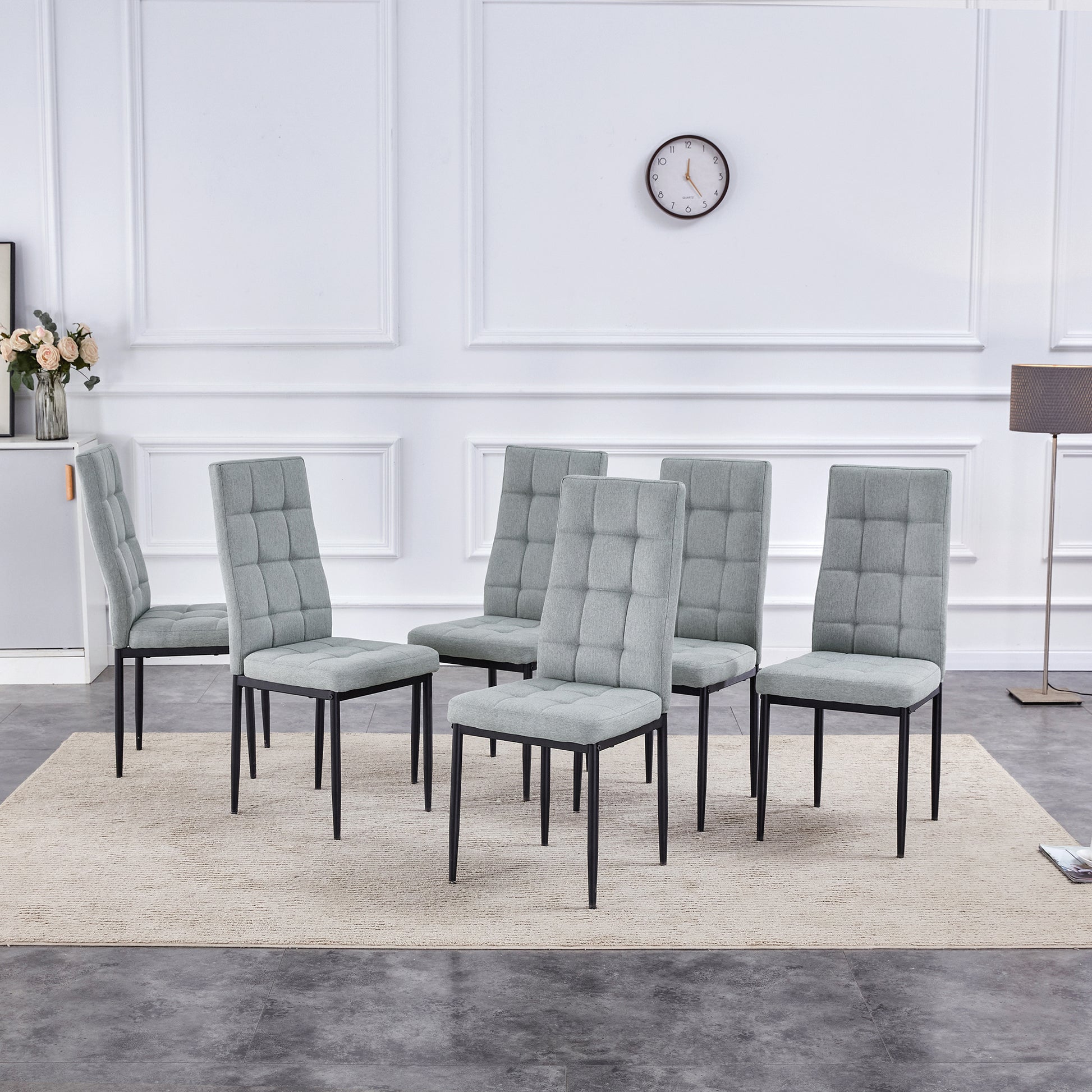 Dining Table Set For 6, 7 Piece Kitchen Table Chairs Set, 1.8" Thickness Tabletop And V Shaped Table Legs, Modern Dining Room Set With 63 Inch Dinner Table And 6 Upholstered Chairs For Dining Room Metal Gray Dining Room Classic,Mid Century Modern,Modern