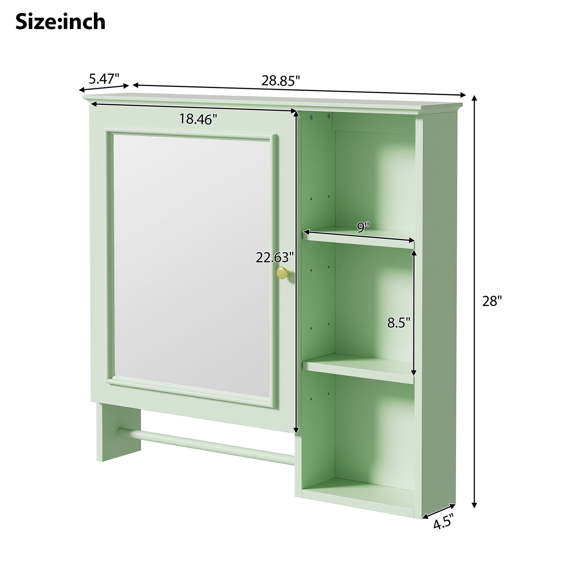 Wall Mounted Bathroom Storage Cabinet, Medicine Cabinets With Large Mirror Door, Adjustable Shelves And Three Open Storage Levels Not Include Bathroom Vanity Green 1 5 Mirror Included Bathroom Wall Mounted Mdf Glass Painted