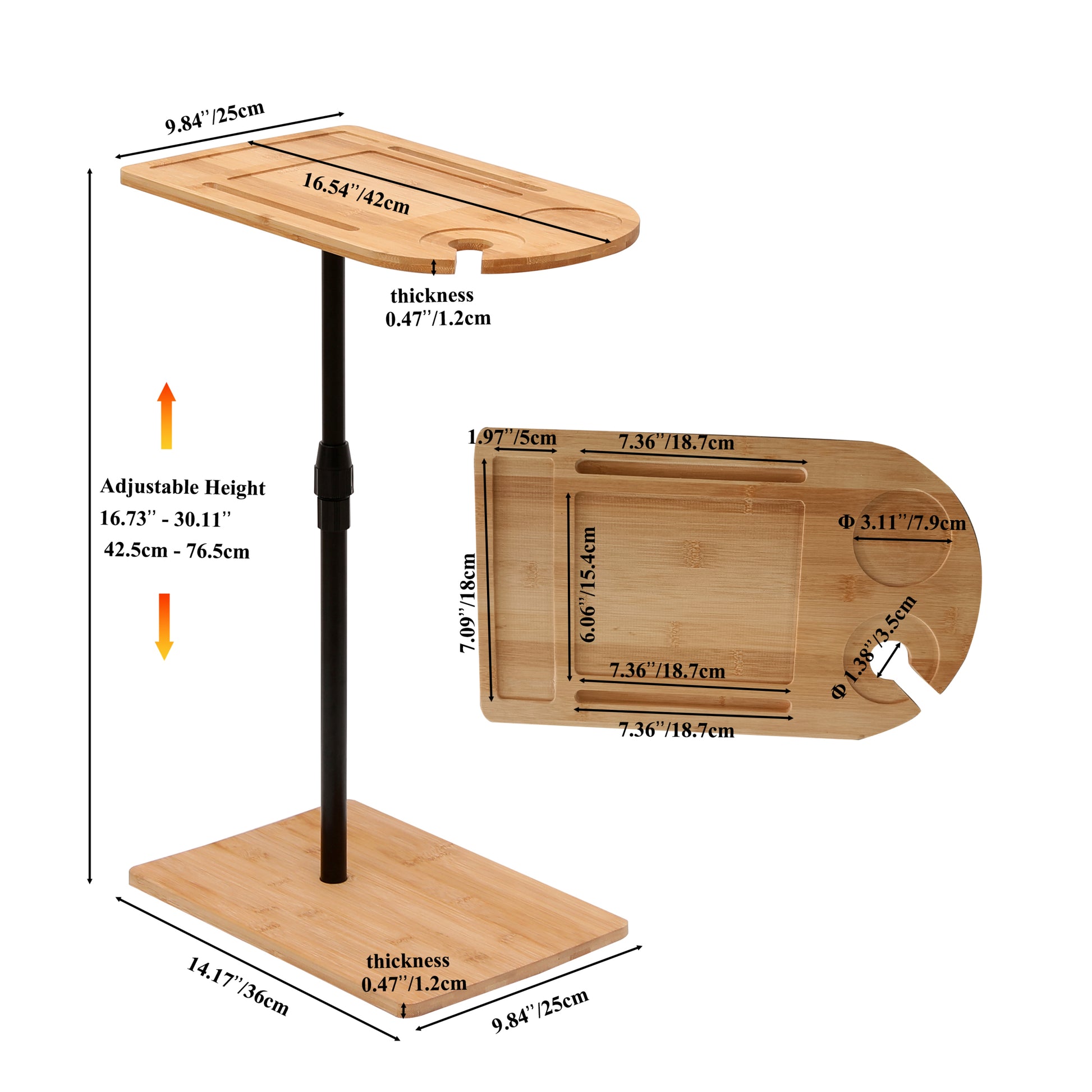 Couch Tray Table Bamboo Height Adjustable Side Table For Sofa C Shaped Oval End Tables With Slots For Bed & Chairs In Living Room & Bedroom Oval Rectangle Natural Height Adjustable & Standing Desks Primary Living Space Farmhouse Manual Freestanding Oval