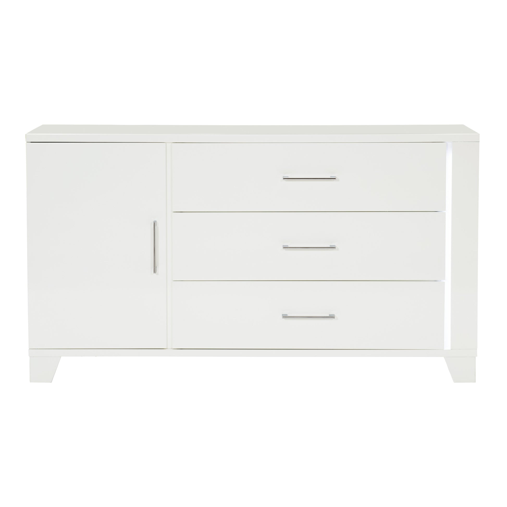 White High Gloss Finish Modern Bedroom 1Pc Dresser With Drawers Adjustable Shelfs Led Light Strip Wooden Furniture White Bedroom Modern Wood