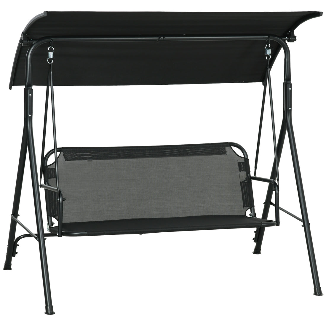 Outsunny 3 Seat Outdoor Patio Swing Chair With Removable Cushion, Steel Frame Stand And Adjustable Tilt Canopy For Patio, Garden, Poolside, Balcony, Backyard, Black 1 Black Steel