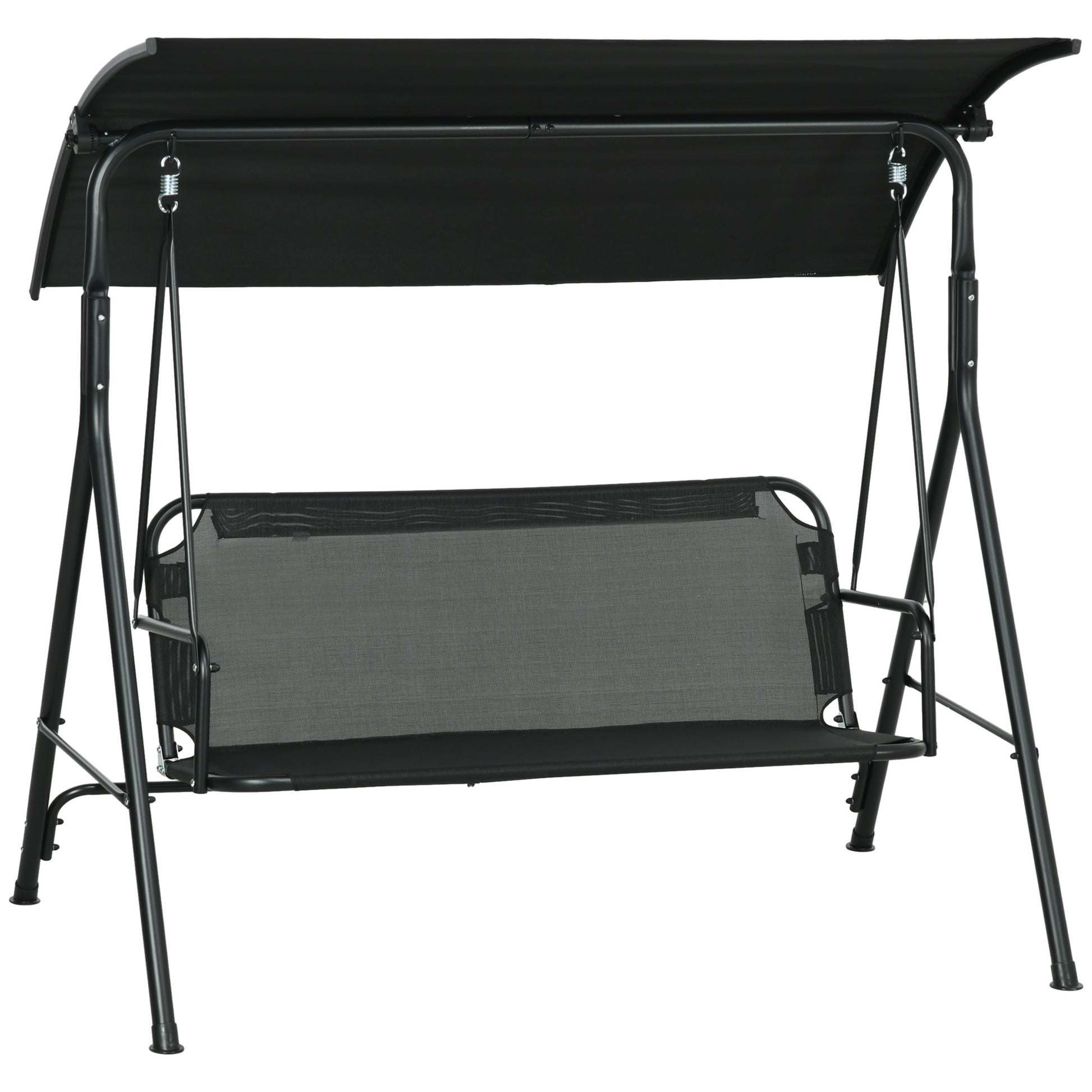Outsunny 3 Seat Outdoor Patio Swing Chair With Removable Cushion, Steel Frame Stand And Adjustable Tilt Canopy For Patio, Garden, Poolside, Balcony, Backyard, Black 1 Black Steel
