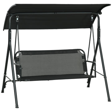 Outsunny 3 Seat Outdoor Patio Swing Chair With Removable Cushion, Steel Frame Stand And Adjustable Tilt Canopy For Patio, Garden, Poolside, Balcony, Backyard, Black 1 Black Steel