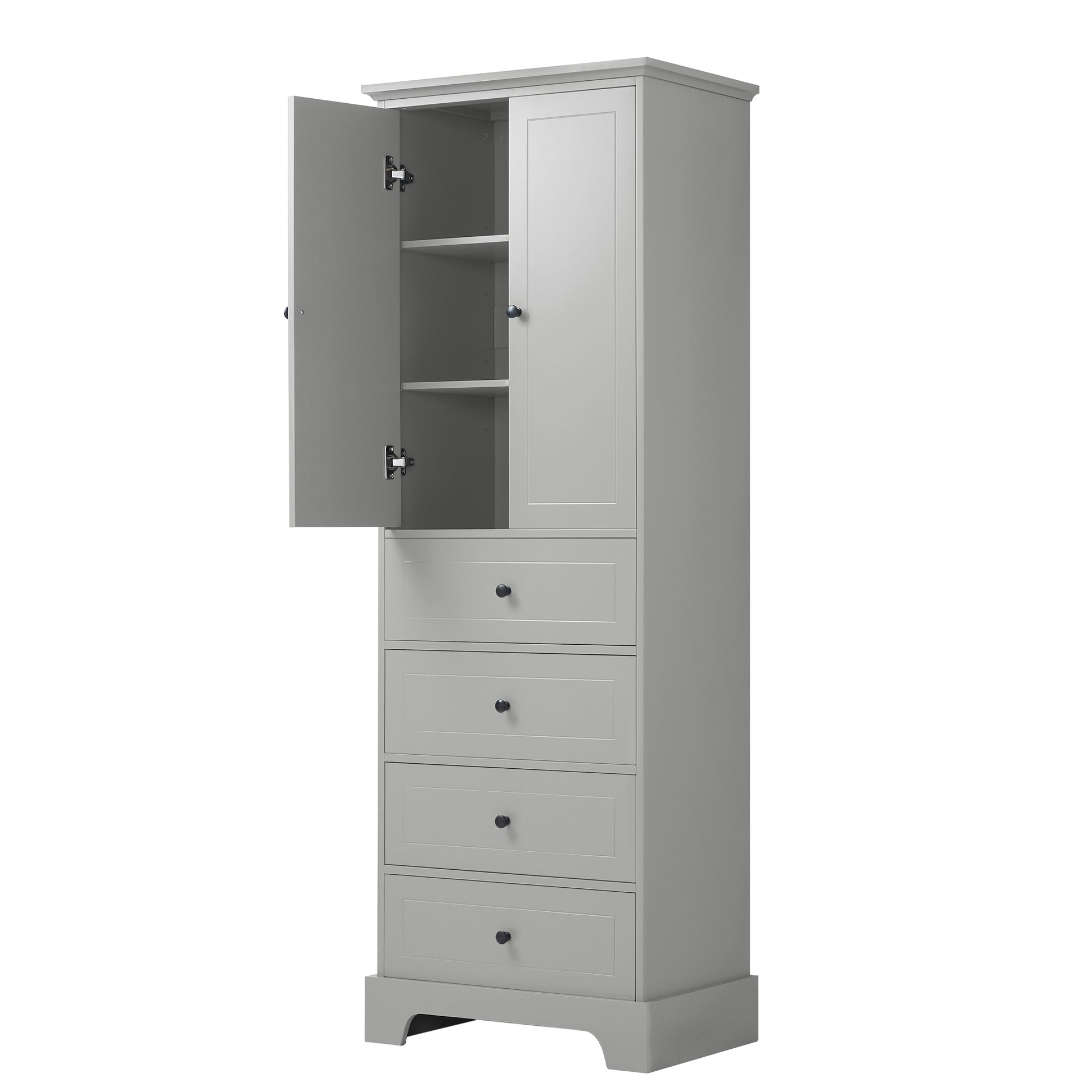 Storage Cabinet With 2 Doors And 4 Drawers For Bathroom, Office, Adjustable Shelf, Mdf Board With Painted Finish, Grey Grey Mdf