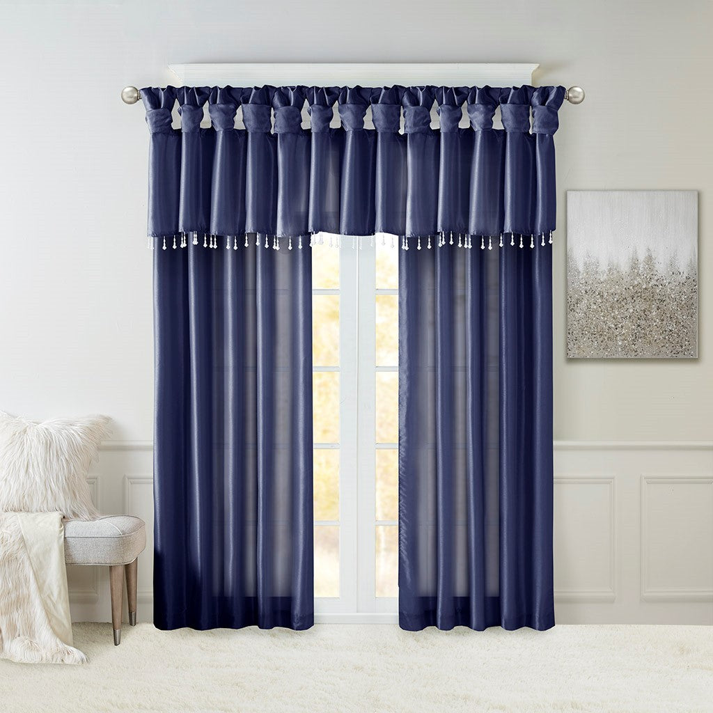 Twist Tab Lined Window Curtain Panel Navy Polyester