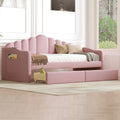 Twin Size Upholstered Daybed With 2 Drawers ,Velvet Sofabed With Usb Charging Ports,No Box Spring Needed,Pink Twin Pink Velvet