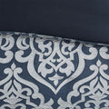 8 Piece Jacquard Comforter Set Navy Silver King King Navy Silver Polyester