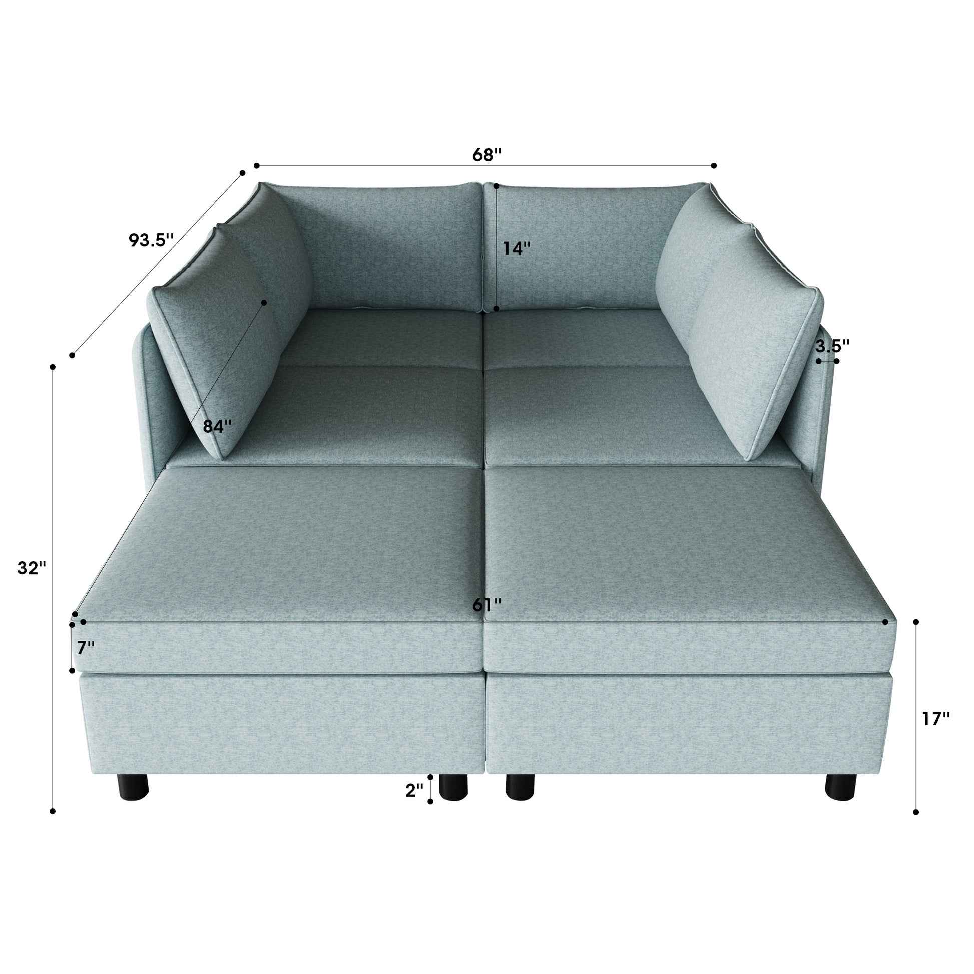 Modular Sectional Sofa, Convertible Sofa Seat With Storage, Sleeper Sectional Sofa Set, Fabric Flexible Modular Combinations For Living Room Antique Blue Fabric 6 Seat