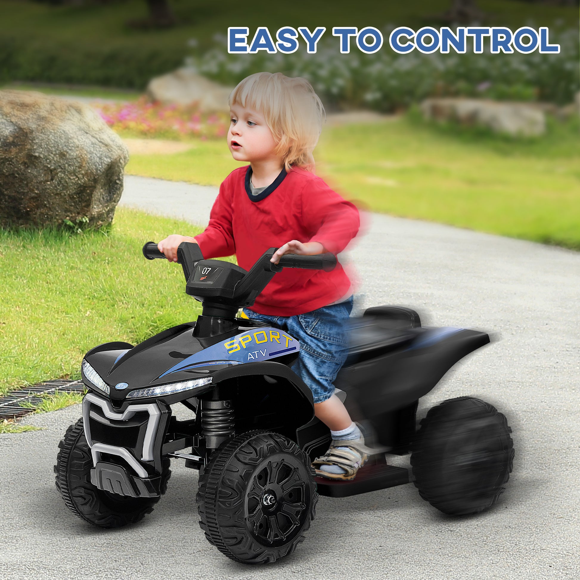 Qaba Kids Atv Quad, 6V Ride On Toy With 1.6Mph Max Speed, Rechargeable Battery, 4 Wheeler Battery Powered With Lights, Forward & Reverse For Toddlers, Black Black Polypropylene
