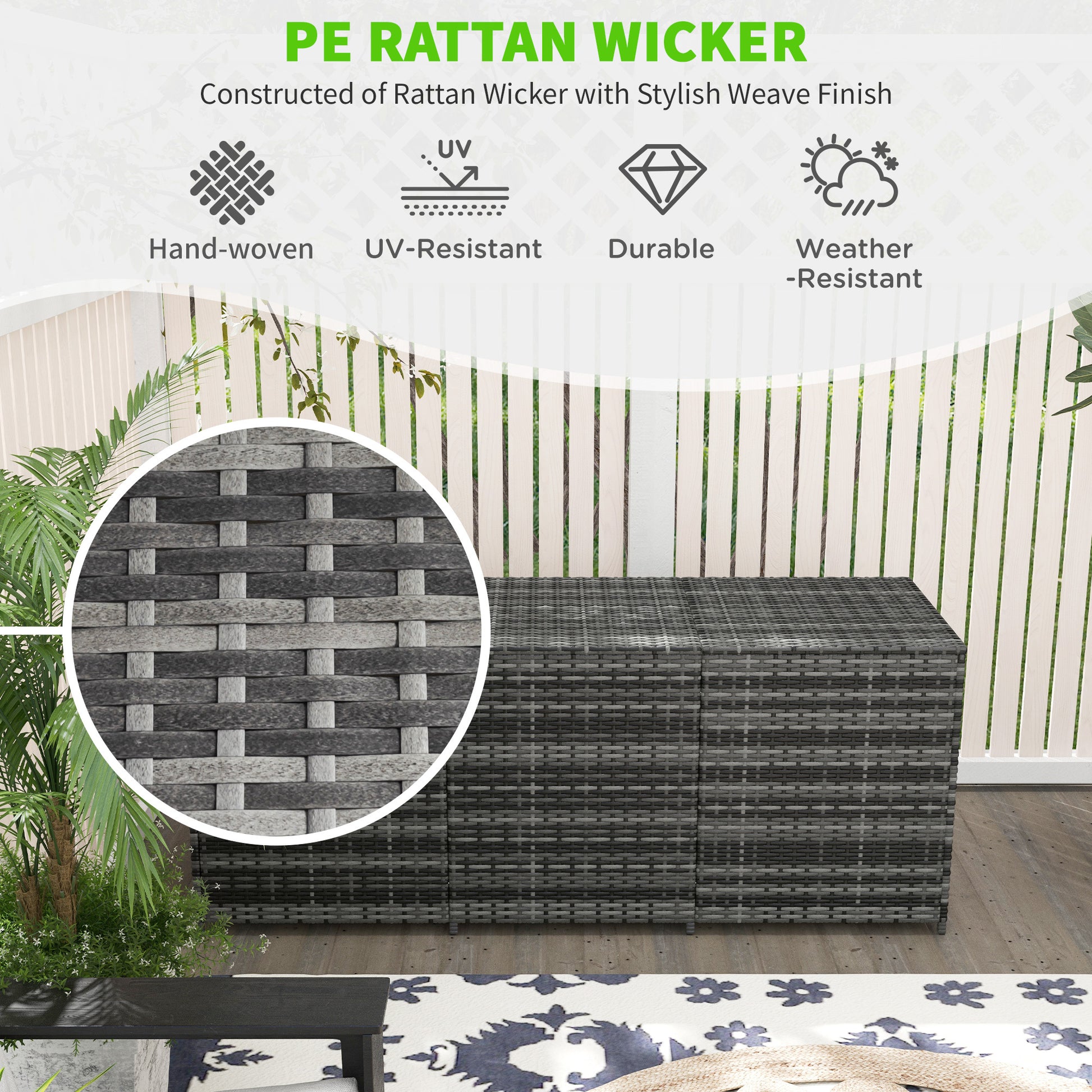 Outsunny 175 Gallon Outdoor Storage Box With Inner Liner, Pe Rattan Wicker Deck Box With Pneumatic Bar Lift For Indoor & Outdoor, Patio Furniture Cushions, Pool Toys, Garden Tools, Mixed Gray Grey Steel
