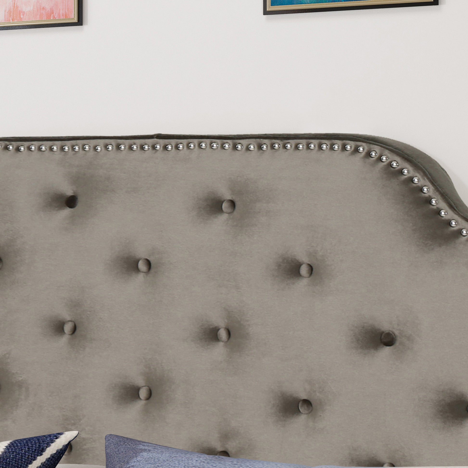 Queen&Full Sized Headboard Grey Velvet