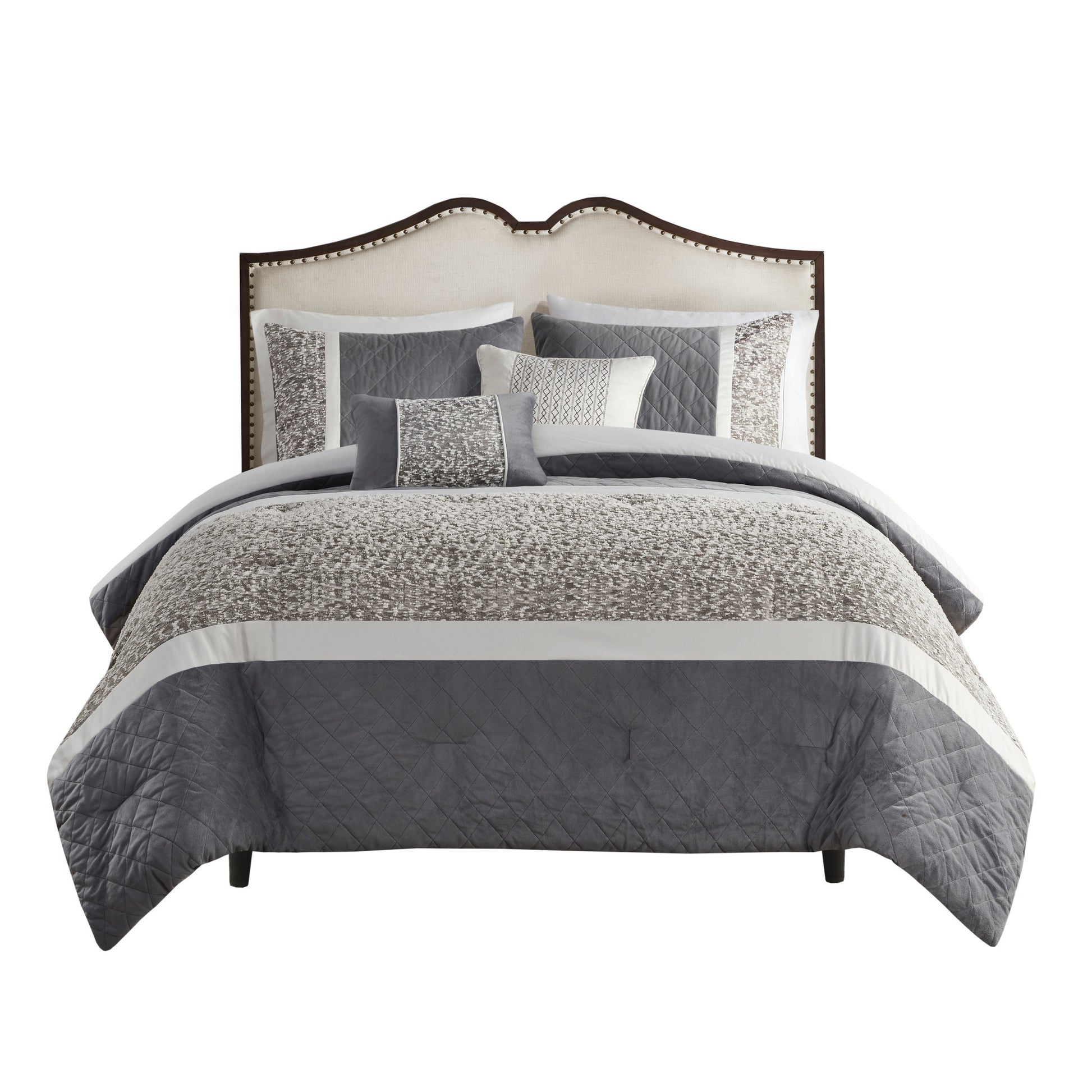 5 Piece Textured Jacquard Stripe Comforter Set With Throw Pillows Full Queen Multicolor Polyester