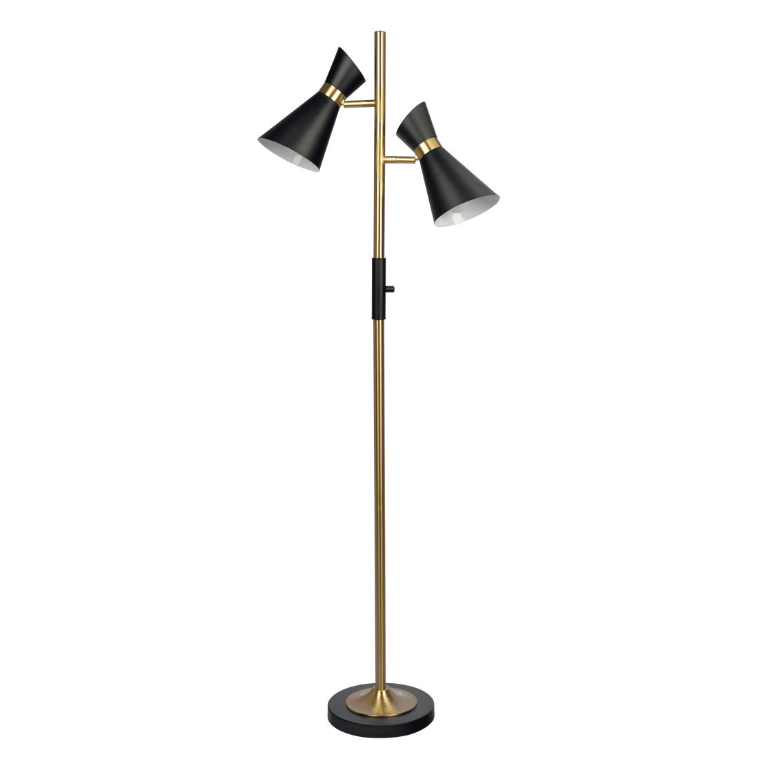 Axis Brassed Gold Floor Lamp With 4 Way Switch Double Spots With Metal Base Black,Gold Metal