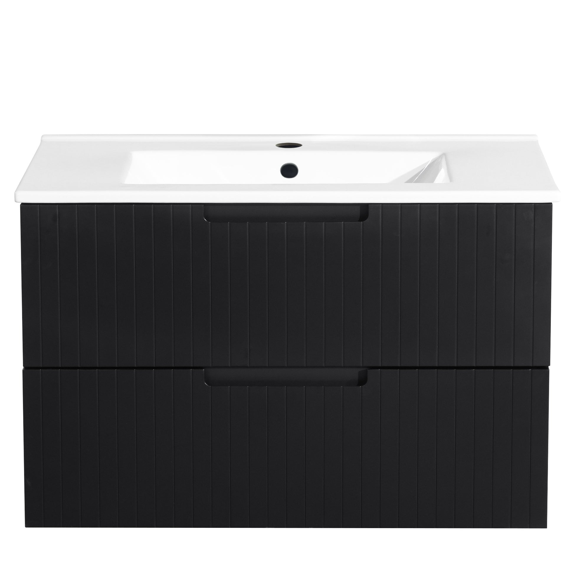 30 Inch Floating Bathroom Vanity With Ceramic Sink Combo Set, Modern Bath Storage Cabinet Vanity With Drawers Wall Mounted Vanity For Bathroom, Black Black Mdf