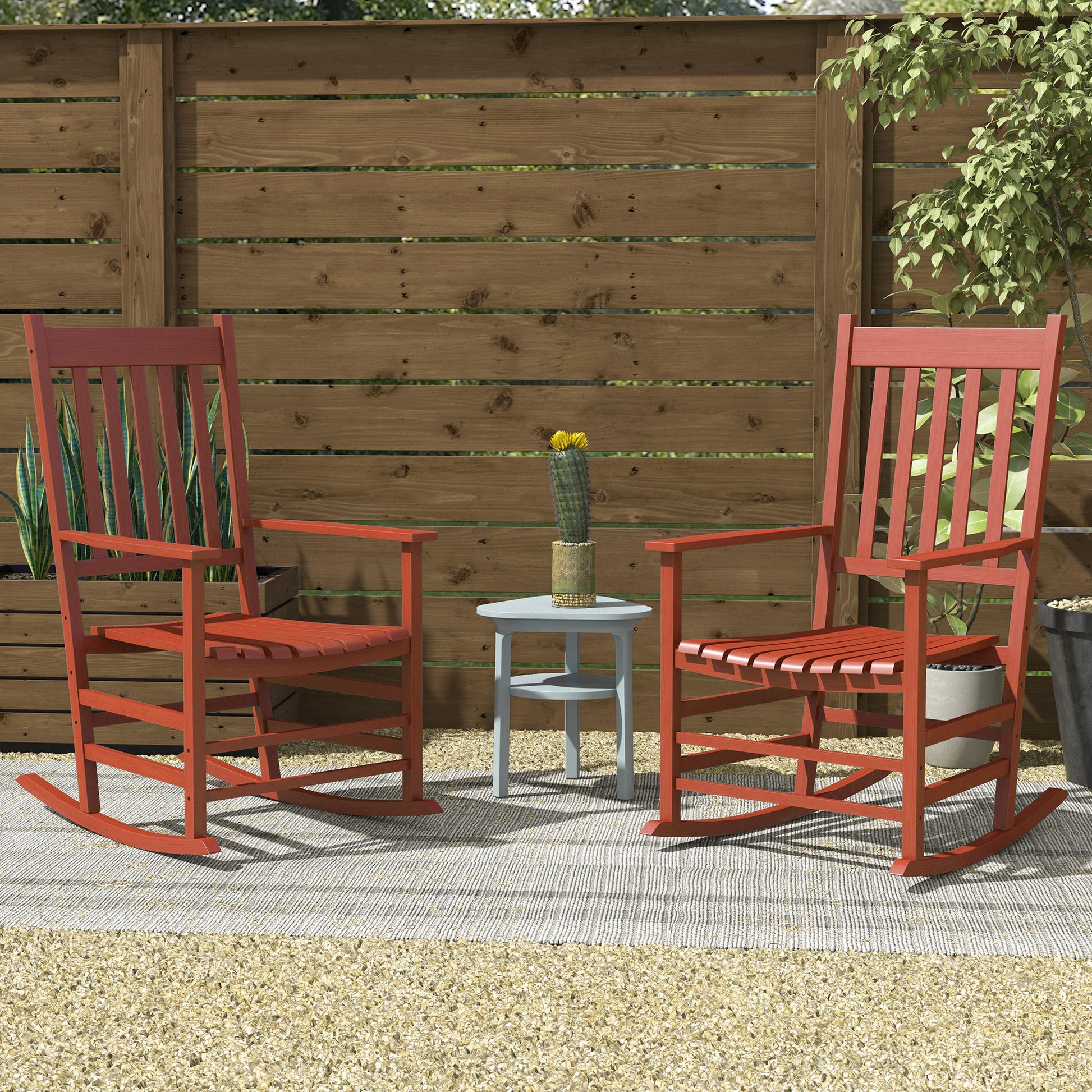 Outsunny Outdoor Rocking Chair Set Of 2, Patio Wooden Rocking Chair With Smooth Armrests, High Back For Garden, Balcony, Porch, Supports Up To 352 Lbs., Wine Red Red Fabric Metal