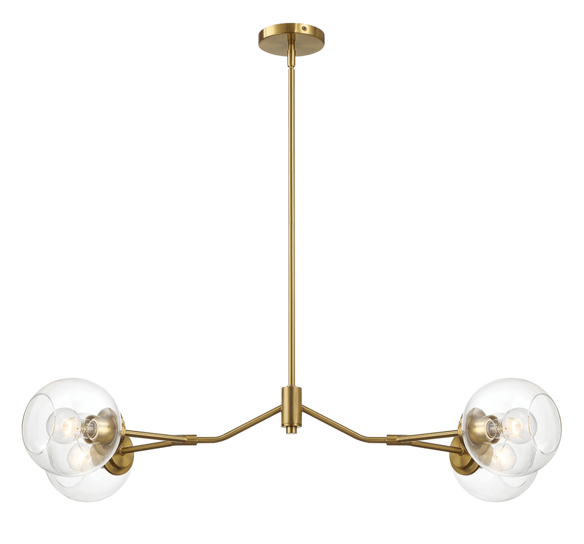 Jewel Four Lights Modern Farmhouse Chandelier Ceiling Hanging Light Fixture For Kitchen Island Dining Room 36"L 20"W 7.25"H With Clear Glass Clear,Gold Brass,Glass