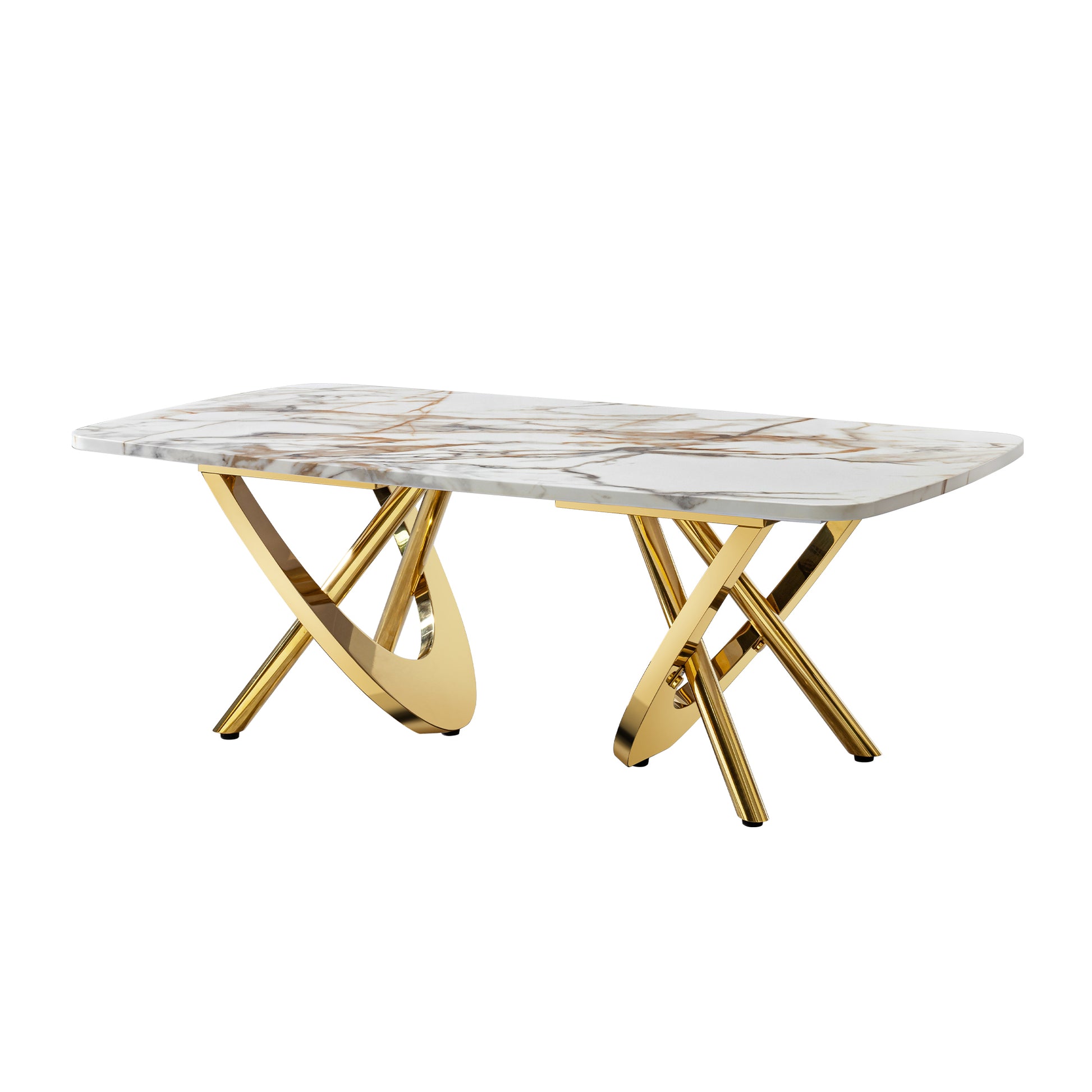 Gold Stainless Steel Marble Pattern Coffee Table 50.78" L X 27.16" W X 18.11" H For Living Room & Office Gold Modern Coffee & End Tables Rectangular Stainless Steel