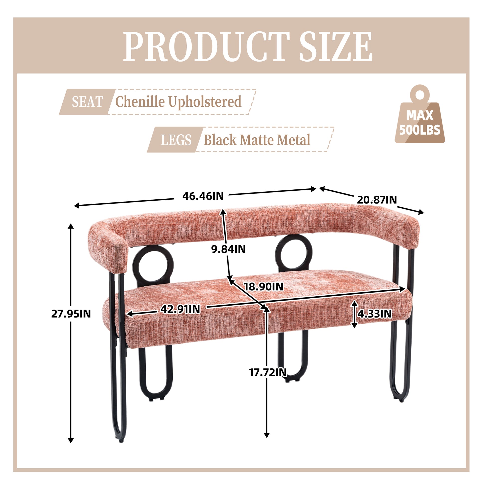 Coolmore Modern Loveseat 2 Seater Sofa Chenille Fabric Couch With Arms And Metal Legs For Living Room, Home Office, Studio Pink Chenille Pink Primary Living Space Soft Foam Chenille