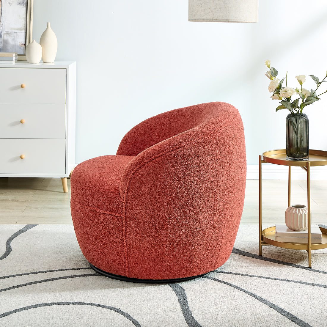 Galleria 360 Swivel Teddy Sherpa Barrel Chair, Coral Coral Primary Living Space Contemporary,Modern Fabric Fabric