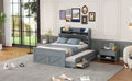Full Size Wooden Bed With Storage Headboard With Outlets, Extendable Bed With Twin Size Trundle With Three Storage Drawers,Gray Expected Arrival Time:8.23 Full Gray Wood