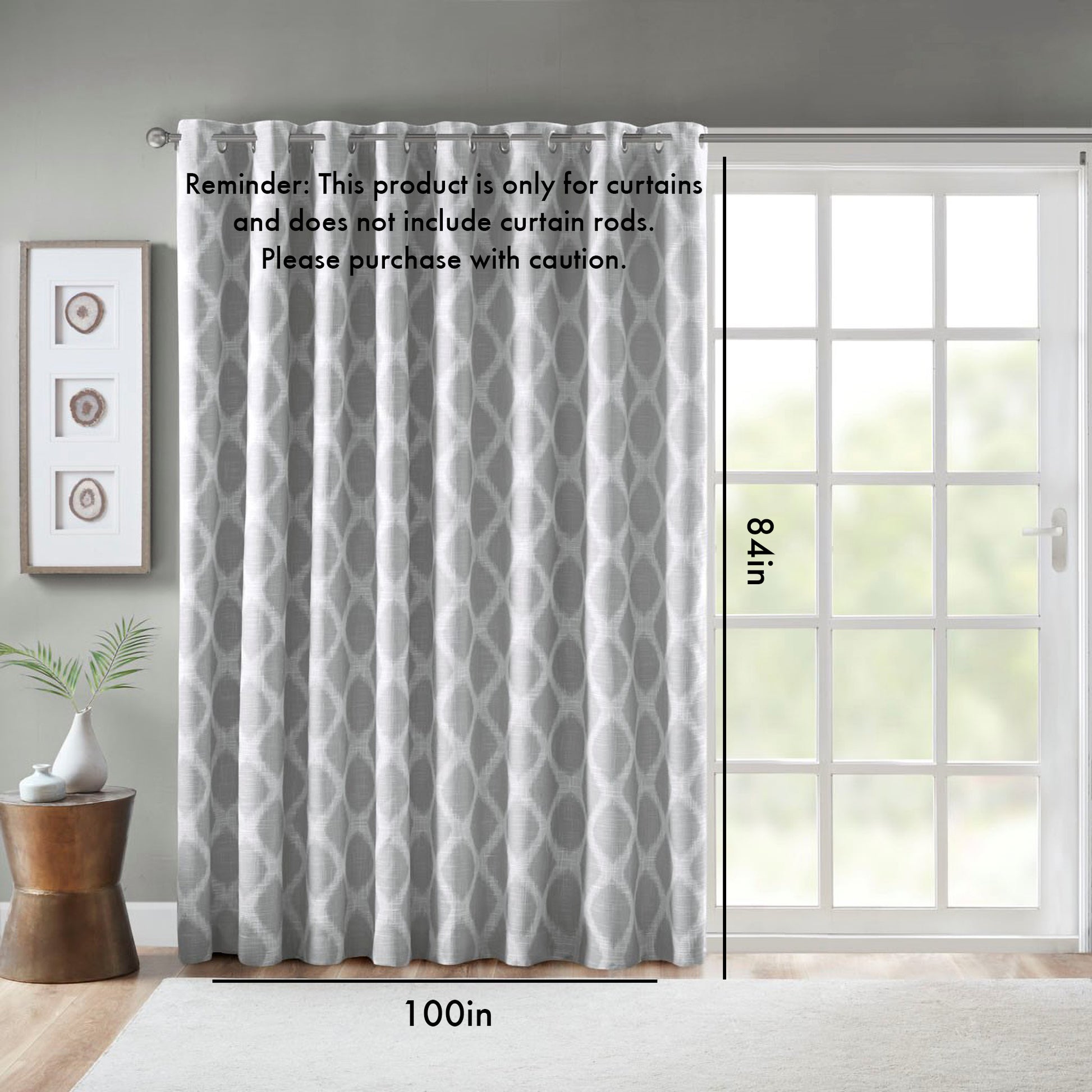 Printed Ikat Blackout Patio Curtain Only 1 Pc Panel Grey Polyester