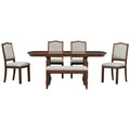 6 Piece Dining Table Set, 60Inch To 78Inch Extendable Wood Dining Table With Removable Leaf, Kitchen Table Set With 4 Upholstered Side Chair And Bench, Dining Table Set For 6 Cherry Wood Dining Room Extendable Rubberwood Rectangular Dining Table With