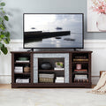 Tv Media Stand With With Faux Stacked Stone Surround, Modern Entertainment Console With Open Storage Space, Cherry, 58.31