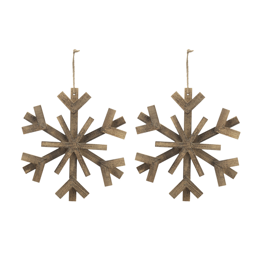 17.7" X 17.7" Large Fir Wood Snowflake Ornaments, Hanging Home Decor Accents For Christmas Tree, Wall Art, Holiday Display, Set Of 2 Brown Wood