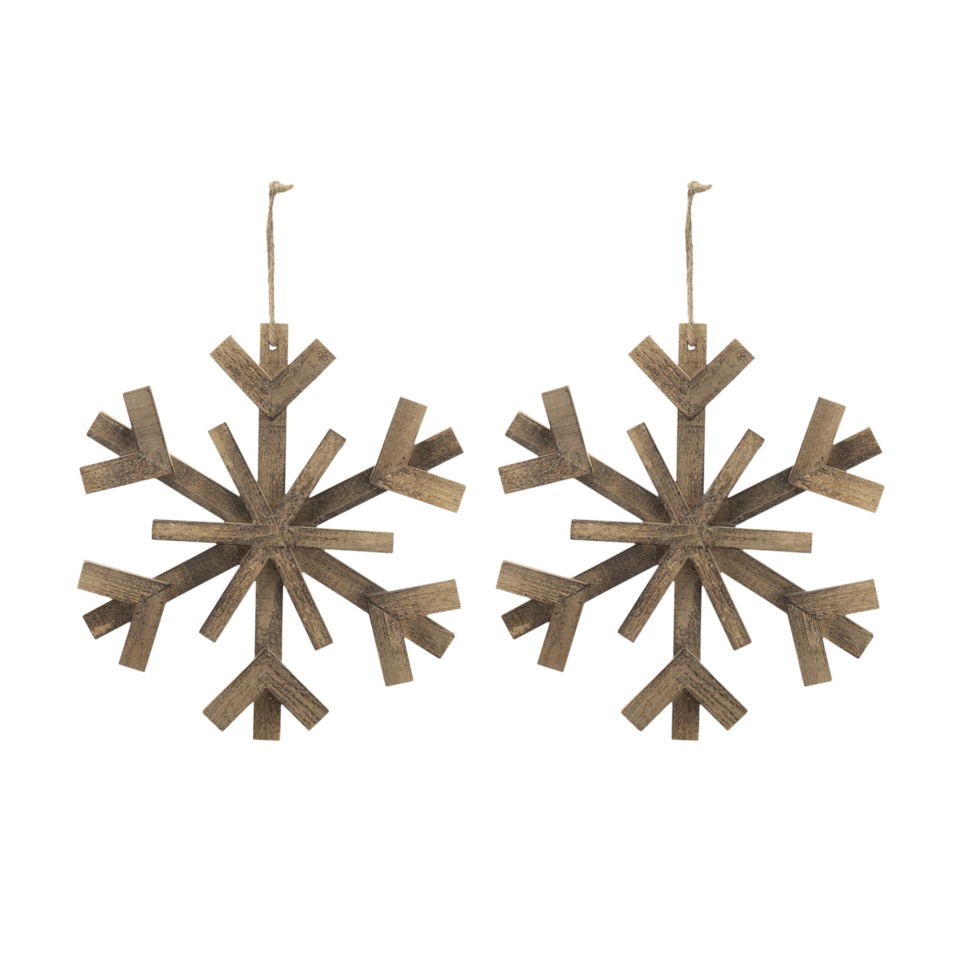 17.7" X 17.7" Large Fir Wood Snowflake Ornaments, Hanging Home Decor Accents For Christmas Tree, Wall Art, Holiday Display, Set Of 2 Brown Wood