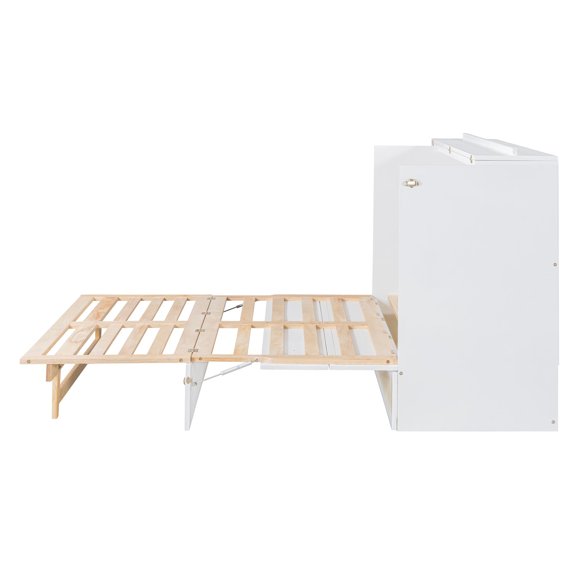 Queen Murphy Bed With Large Drawers,White Queen White Plywood