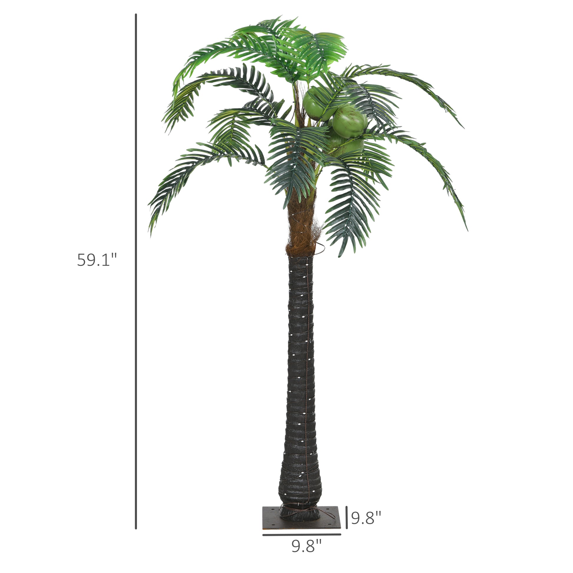 Outsunny 5' Artificial Lighted Palm Tree With 3 Coconuts, 200 Led Light, Color Changing Light Up Tropical Palm Tree With Remote For Indoor, Outdoor, Pool, Party D Cor Green Plastic