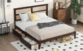 King Size Bed With Rattan Headboard, Two Storage Drawers, Rubber Wood Bed With Enhanced Support Salts And Feet,Espresso King Espresso Rubber Wood