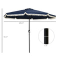 Outsunny 9Ft Patio Umbrella With Push Button Tilt And Crank, Ruffled Outdoor Market Table Umbrella With Tassles And 8 Ribs, For Garden, Deck, Pool, Dark Blue Dark Blue Polyester