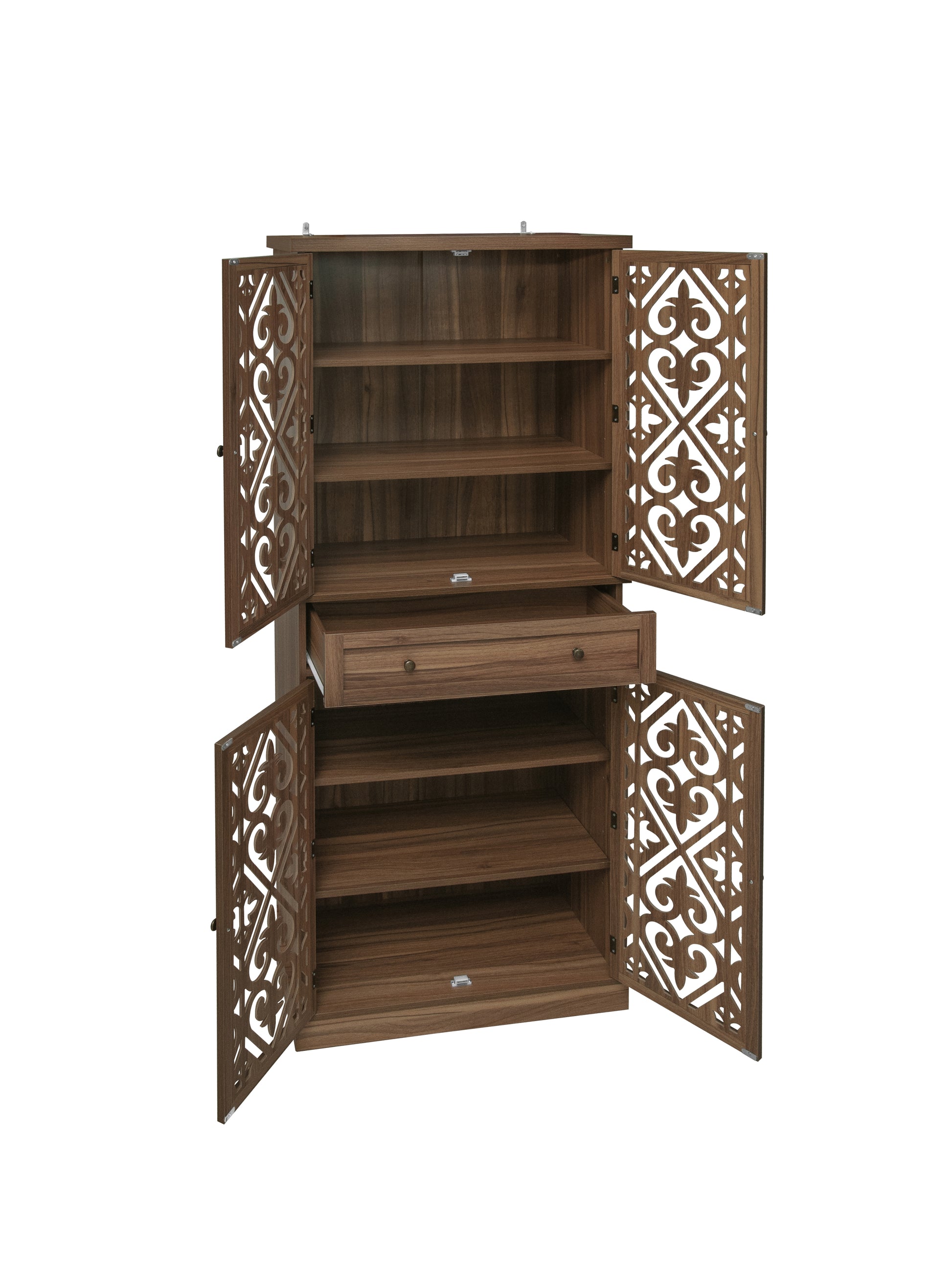 4 Door Cabinet With 1 Drawer, With 4 Adjustable Inner Shelves, Storage Cabinet Walnut Mdf