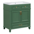 30'' Bathroom Vanity Without Top,Solid Wood Frame Bathroom Storage Cabinet With Soft Closing Doors,Frame Bathroom Storage Cabinet Only, Retro Style, Green 1 Green 2 Bathroom Freestanding Modern Solid Wood Mdf Resin Painted