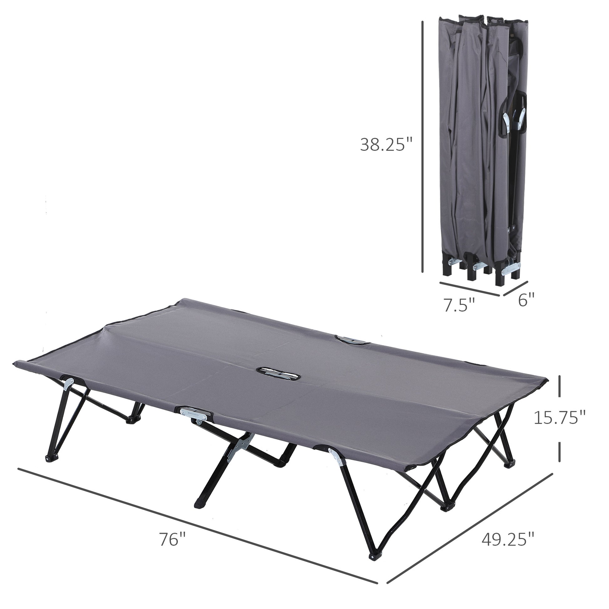 Outsunny 2 Person Folding Camping Cot For Adults, 50" Extra Wide Outdoor Portable Sleeping Cot With Carry Bag, Elevated Camping Bed, Beach Hiking, Grey Grey Steel