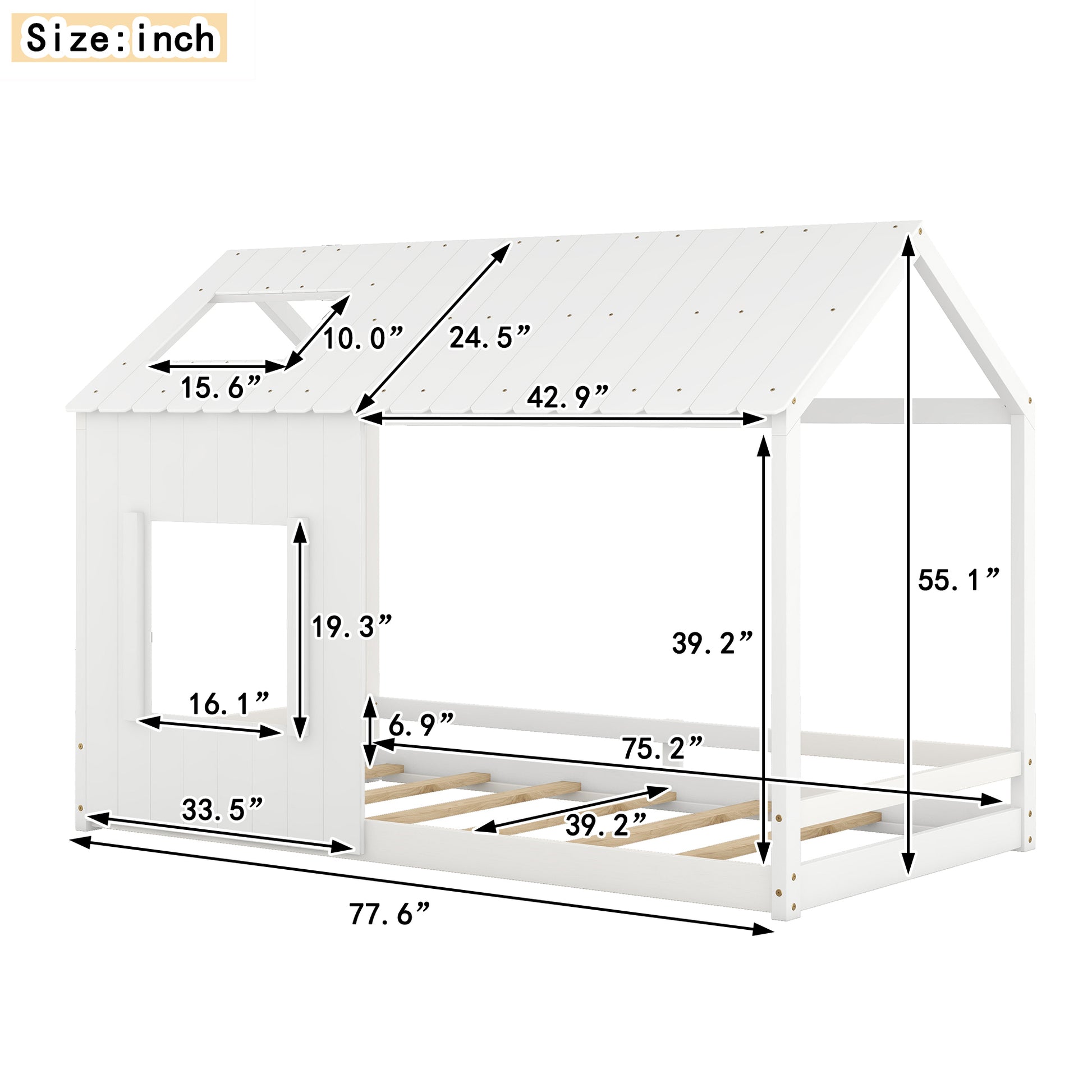 Twin Size House Bed With Roof And Window White Old Sku: Wf296897Aak Twin White Mdf