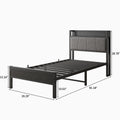 Twin Size Bed Frame, Storage Headboard With Charging Station, Solid And Stable, Noise Free, No Box Spring Needed, Easy Assembly Box Spring Not Required Twin Black Iron Bedroom Bed Frame Metal & Wood