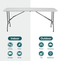 6Ft Folding Table Outdoor Indoor Heavy Duty Portable Table With Carrying Handle For Camping Picnic Party White Metal & Wood