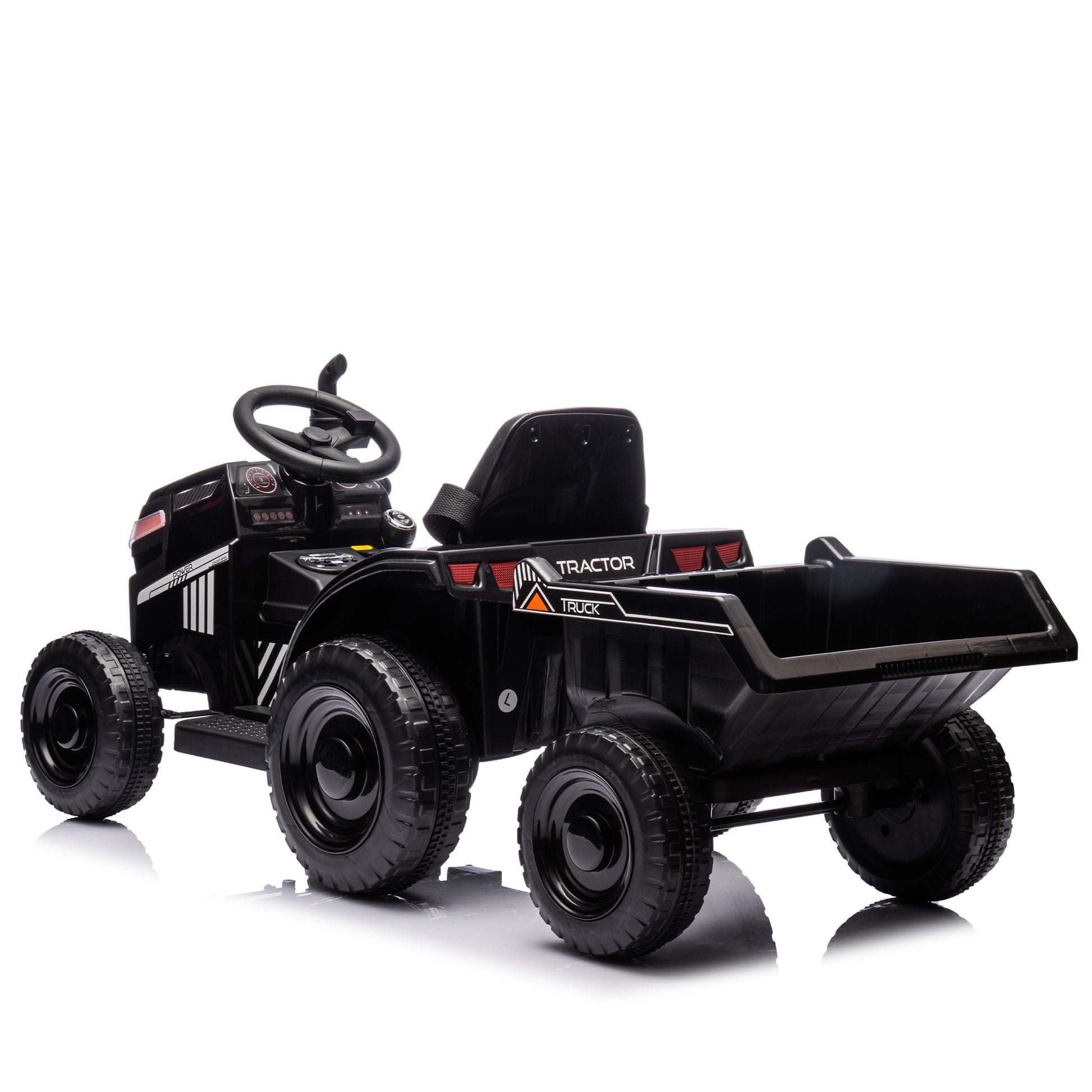 12V Kids Ride On Electric Tractor Black Knight,Kids Ride On Toy.2Wd,Non Skid Tires, Steering Wheel, Foot Pedal,With Removable Storage Tug,Light,Bluetooth,Music,Mp3,Usb,Power Display For Kids Aged 3 . Black 50 99 Lbs Polypropylene