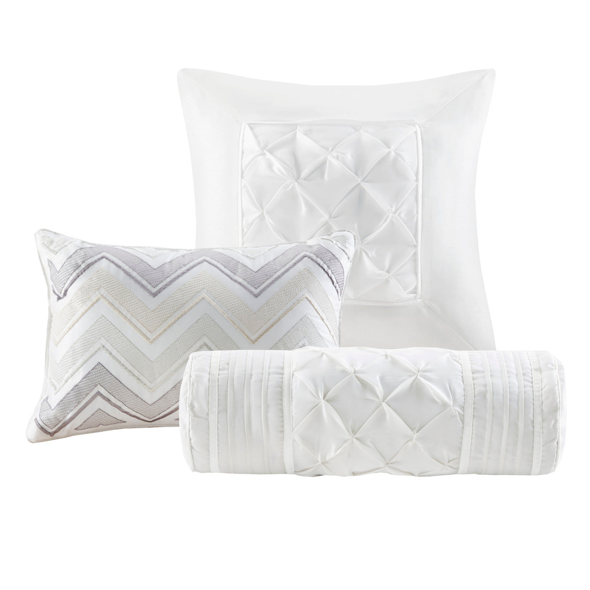 7 Piece Tufted Comforter Set White Full Full White Polyester