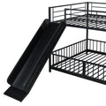 Full Over Full Size Metal Bunk Bed With Slide And Guardrails, Black Full Black Metal